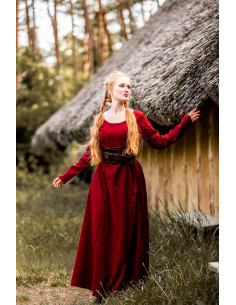 Red tunic long Medieval lady model Scarlet