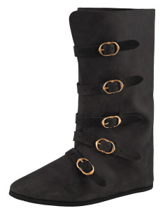 High medieval boots with buckle closure, black