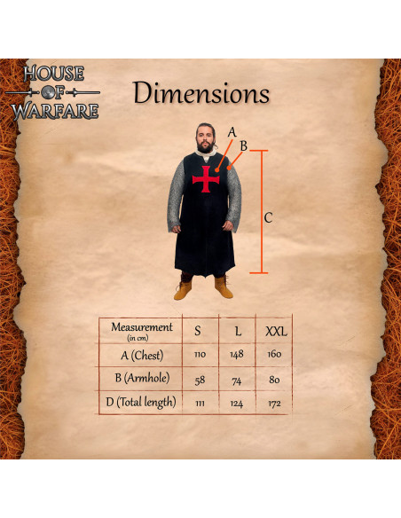 Medieval Crusader Tabard, black color