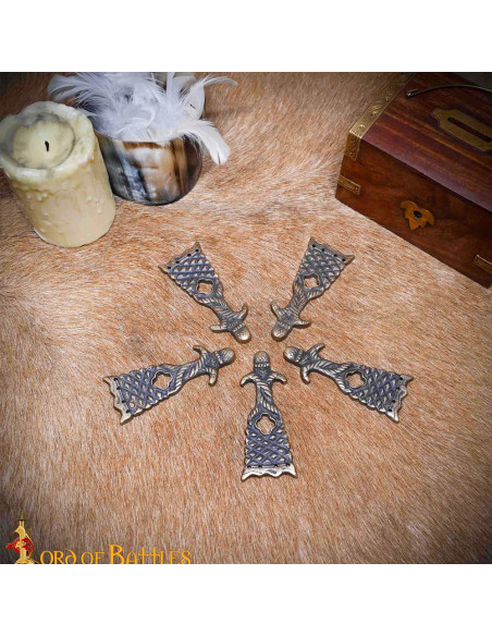 Pack of 5 medieval belt tips brass...