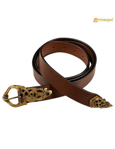Viking belt in leather Midgard Serpent, brown