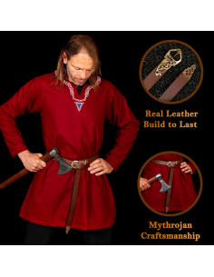 Viking belt in leather Midgard Serpent, brown 2
