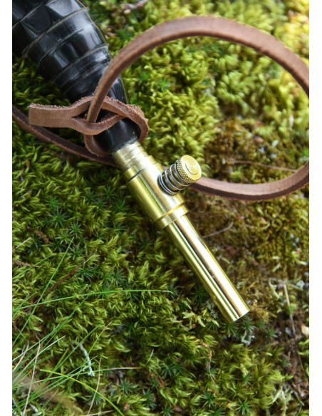 Horn powder flask with brass stopper...