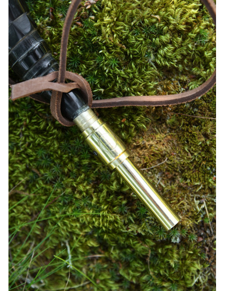 Horn powder flask with brass stopper...