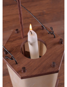 Wooden lantern with raw leather (23.5 cm) 2