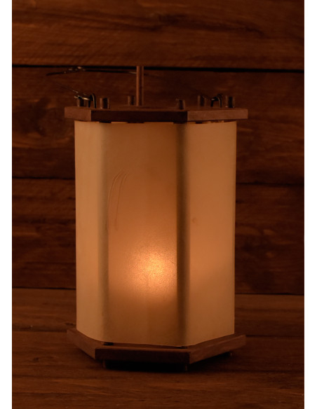Wooden lantern with raw leather (23.5...