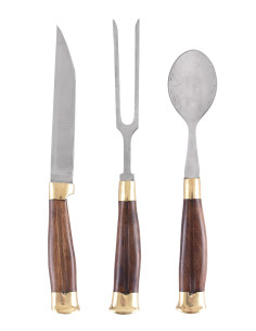 Three-piece cutlery set, includes leather case