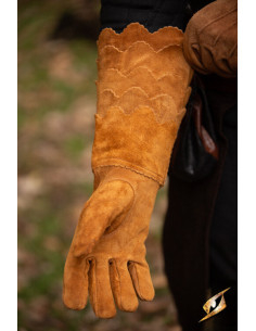 Brown suede medieval scale gloves 2