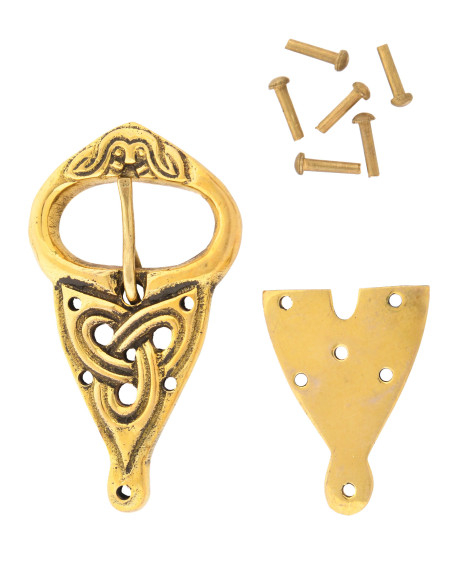 Viking belt buckle with rivets, brass