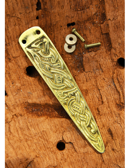 Viking belt end accessory, brass