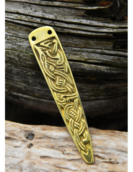 Viking belt end accessory, brass
