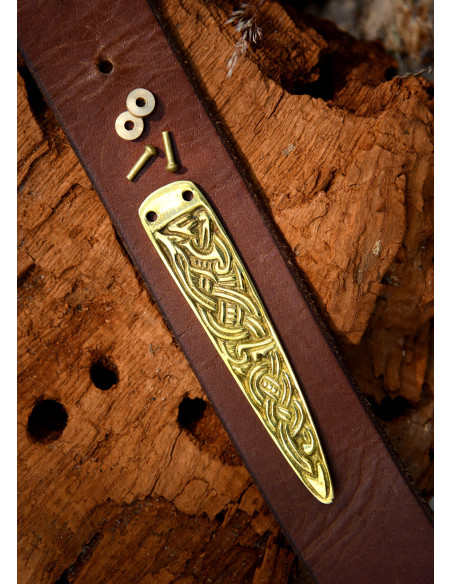 Viking belt end accessory, brass