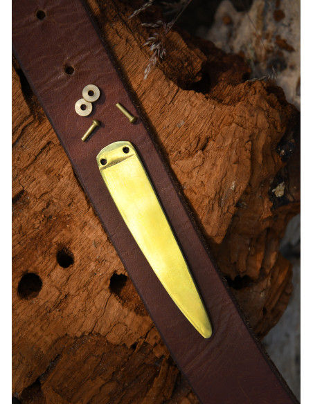 Viking belt end accessory, brass