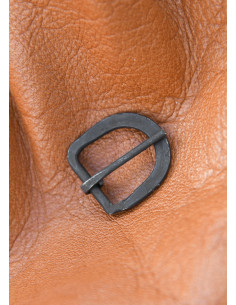 Hand-forged steel buckle, approximately 17 mm wide straps