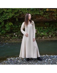 Medieval dress with round neck model Astrid, natural white 2