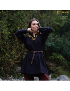 Medieval cotton tunic with embroidered collar and long... 2