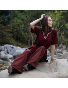 Medieval cotton tunic with embroidered collar and short...