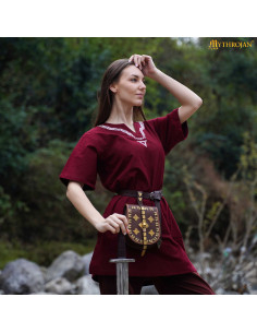 Medieval cotton tunic with embroidered collar and short... 2