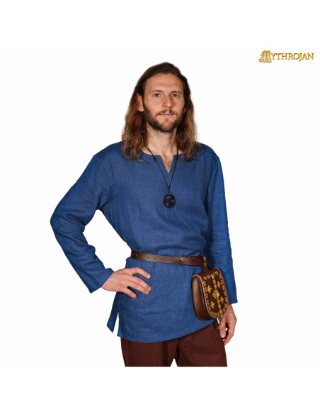 Viking tunic in linen, blue color