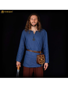 Viking tunic in linen, blue color 2