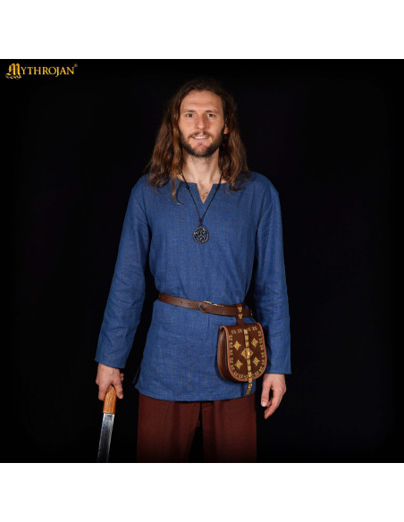 Viking tunic in linen, blue color