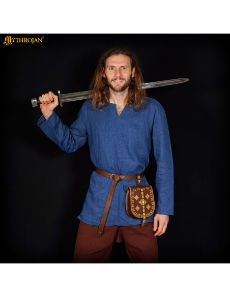 Viking tunic in linen, blue color