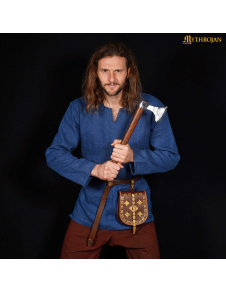 Viking tunic in linen, blue color