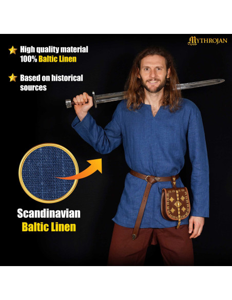 Viking tunic in linen, blue color