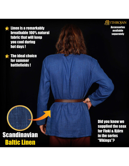 Viking tunic in linen, blue color