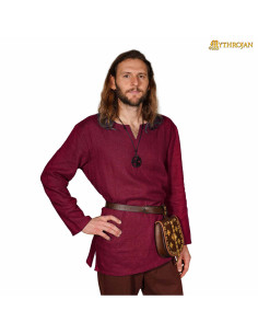 Viking tunic in linen, wine red color