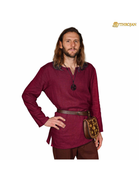Viking tunic in linen, wine red color