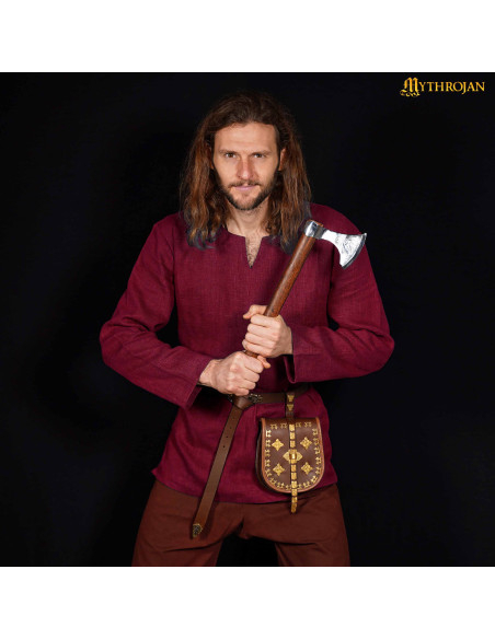 Viking tunic in linen, wine red color