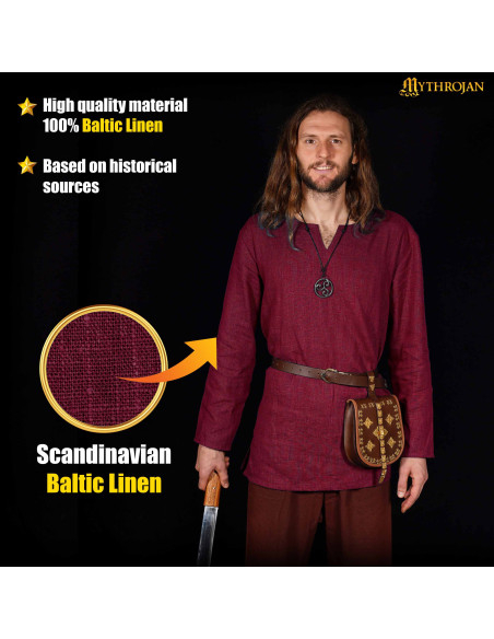 Viking tunic in linen, wine red color