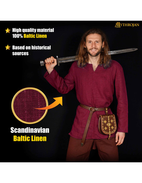 Viking tunic in linen, wine red color