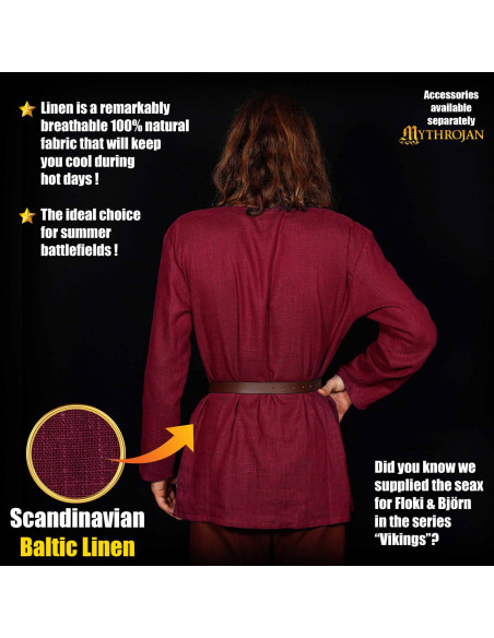 Viking tunic in linen, wine red color