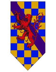 Medieval Flag with Bar and Rampant Lion Checkered Pattern