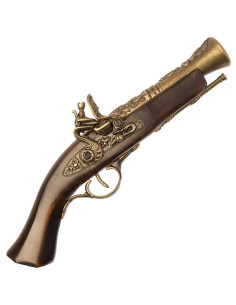 Brass-plated flintlock pistol