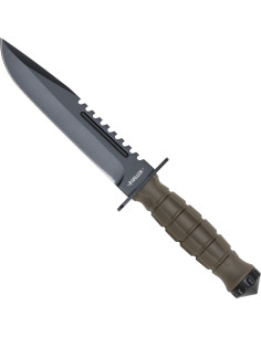 Rugged serrated adventure knife with hard sheath