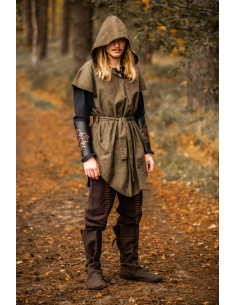 Medieval hooded tunic model Ranger Arais, green color