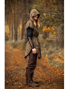 Medieval hooded tunic model Ranger Arais, green color 2