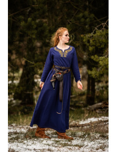 Long Viking dress model Aslaug, blue color