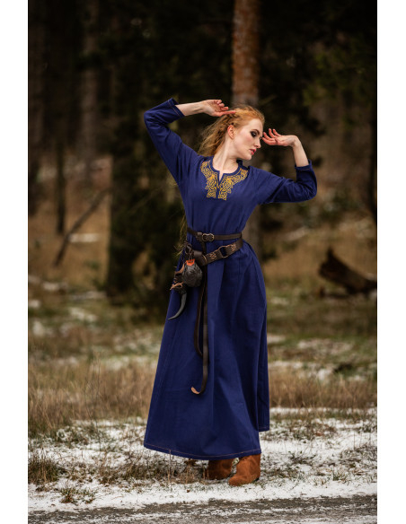 Long Viking dress model Aslaug, blue...
