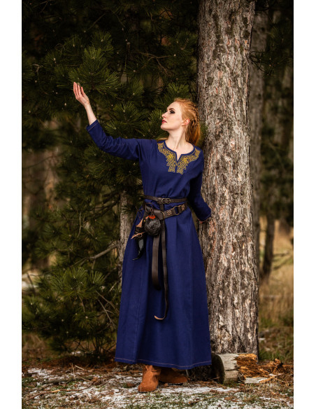 Long Viking dress model Aslaug, blue...