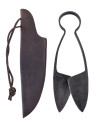 Large-sized spring scissors with a leather sheath