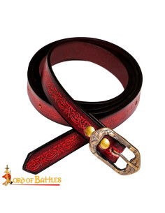 Handcrafted medieval fantasy relief design belt, garnet...