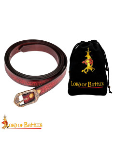 Handcrafted medieval fantasy relief design belt, garnet... 2