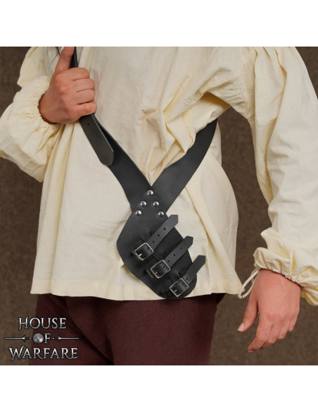 Medieval leather sword belt, black color