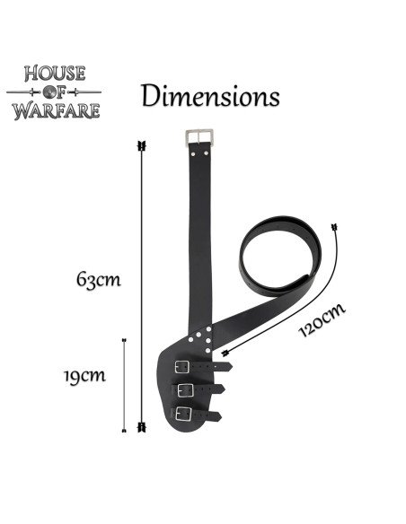 Medieval leather sword belt, black color