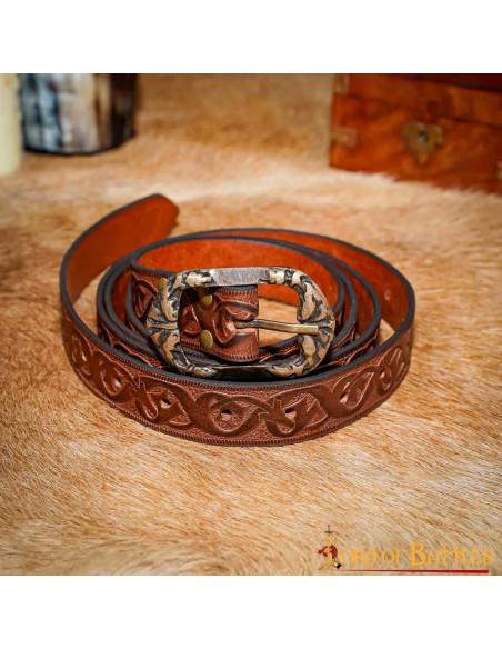 Renaissance belt in embossed brown...
