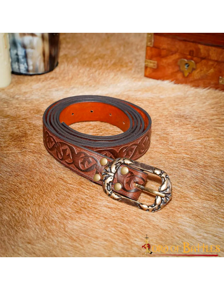 Renaissance belt in embossed brown...